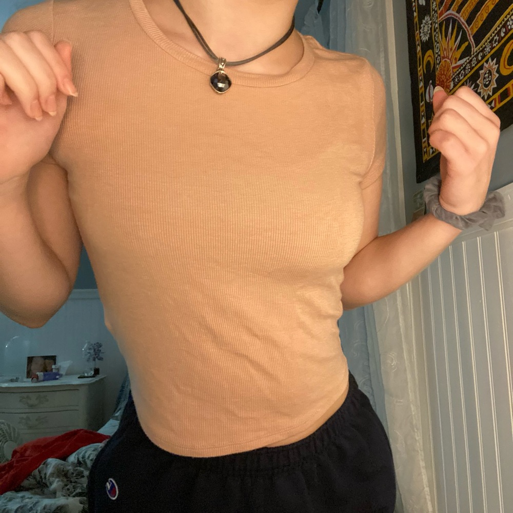 tan garage crop top